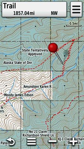 Screenshot highlighting HUNT Alaska for Garmin GPS trails data Screenshot of HUNT Alaska for Garmin GPS running on a Garmin Montana