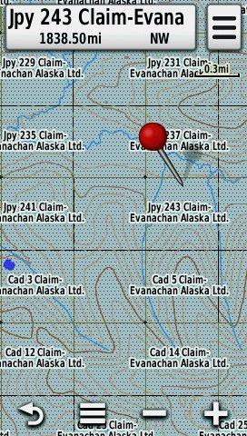 Screenshot of Mining Claims in HUNT Alaska for Garmin GPS Screenshot of HUNT Alaska for Garmin GPS running on a Garmin Montana