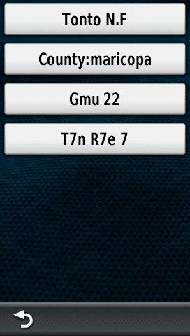 Screenshot showing the feature list in the HUNT Arizona for Garmin Map