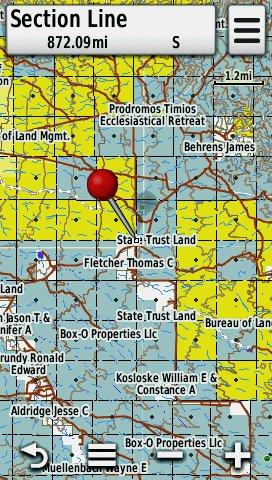 Screenshot showing section lines in the HUNT Arizona for Garmin Map