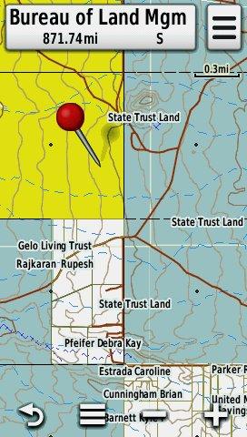 Screenshot showing BLM land in the HUNT Arizona for Garmin Map