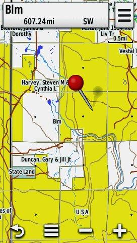 Screenshot of BLM Land in HUNT California for Garmin GPS Screenshot of HUNT California Topo Map with Land Ownership Information on a Garmin Montana GPS