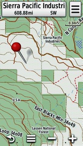Screenshot of different types of land ownership in HUNT California for Garmin GPS Screenshot of HUNT California Topo Map with Land Ownership Information on a Garmin Montana GPS