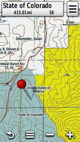 Screenshot of different types of Land Ownership in HUNT Colorado for Garmin GPS Screenshot of HUNT Colorado Topo Map with Land Ownership Information on a Garmin Montana GPS