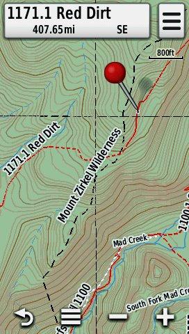 Screenshot of trails and topo data in HUNT Colorado for Garmin GPS Screenshot of HUNT Colorado Topo Map with Land Ownership Information on a Garmin Montana GPS