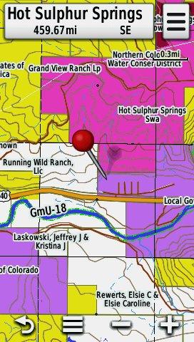 Screenshot of different types of Land Ownership in HUNT Colorado for Garmin GPS Screenshot of HUNT Colorado Topo Map with Land Ownership Information on a Garmin Montana GPS