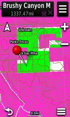 Screenshot of HUNT Texas for Garmin from Hunting GPS Maps displayed on a Garmin Montana 600 GPS unit Screenshot of HUNT Texas for Garmin from Hunting GPS Maps displayed on a Garmin Montana 600 GPS unit