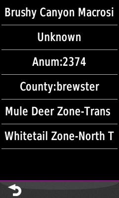 Screenshot of the feature list in HUNT Texas for Garmin from Hunting GPS Maps displayed on a Garmin Montana 600 GPS unit Screenshot of the feature list in HUNT Texas for Garmin from Hunting GPS Maps displayed on a Garmin Montana 600 GPS unit