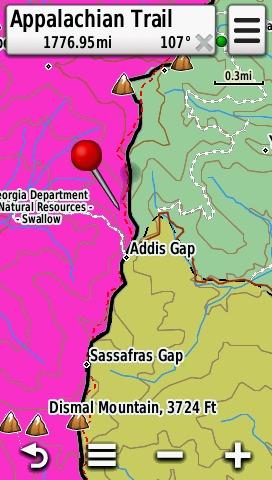 Screenshot showing trail data present in HUNT Georgia for Garmin