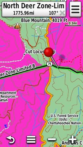 Screenshot showing Deer Zone boundaries in HUNT Georgia for Garmin