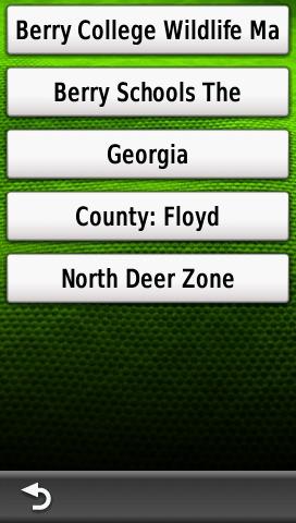 Screenshot showing the feature list in HUNT Georgia for Garmin