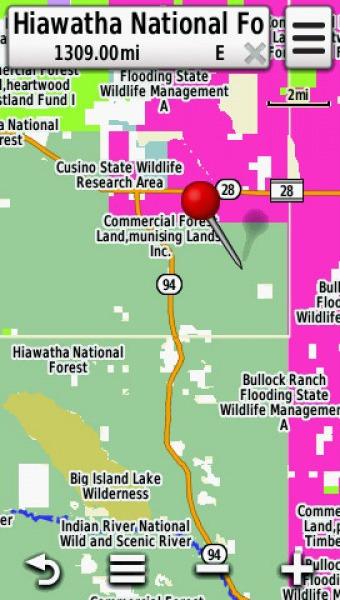 Screenshot of the HUNT Michigan Map from onXmaps displayed on a Garmin Montana 600 GPS unit Screenshot of the HUNT Michigan Map from onXmaps displayed on a Garmin Montana 600 GPS unit